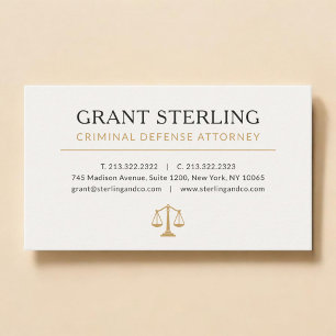 Tarjeta De Visita Abogado Defensor Penal Beige Dorado Neutral