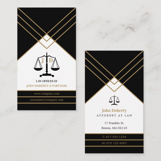 Tarjeta De Visita Abogado elegante | Negro de oro (Anverso / Reverso)