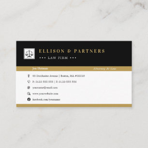 Tarjeta De Visita Abogado   Elegante Profesional Gold Black
