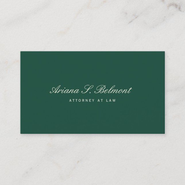 Tarjeta De Visita Abogado elegante verde oscuro simple (Anverso)