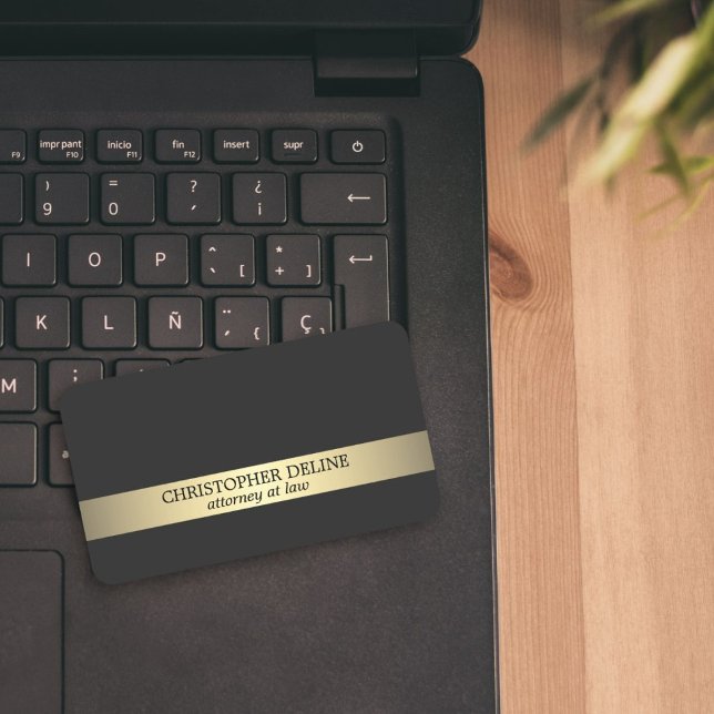 Tarjeta De Visita Abogado elegante y sencillo de Gris Faux Gold Stri (Subido por el creador)