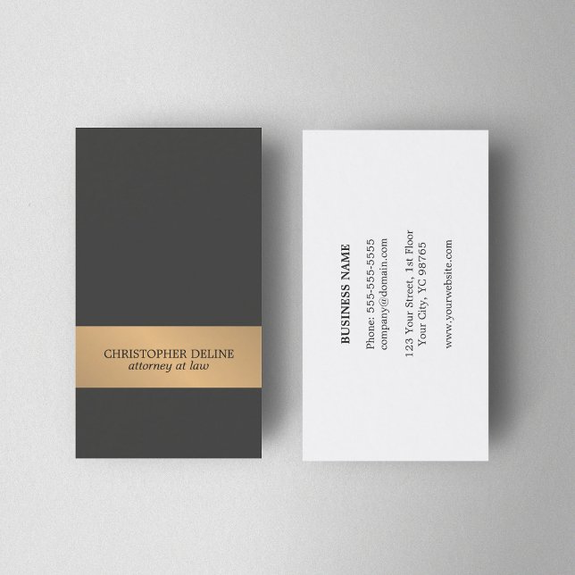 Tarjeta De Visita Abogado elegante y simple de la franja de oro gris (Subido por el creador)