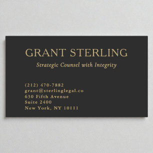 Tarjeta De Visita Abogado en Derecho Derecho Mínimo Oro Negro Legal