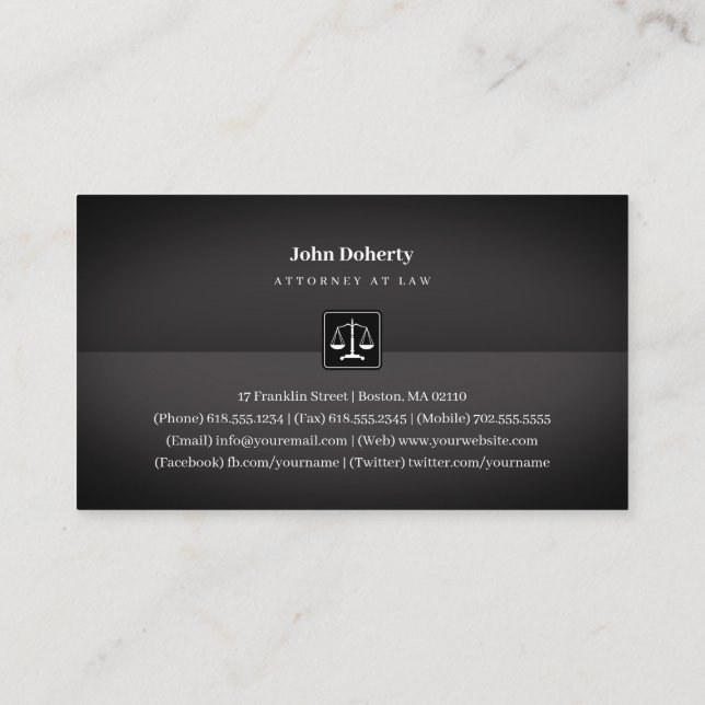 Tarjeta De Visita Abogado | Escala de justicia (Reverso)