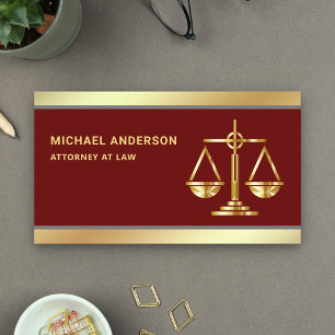 Tarjeta De Visita Abogado Escala de Justicia Oro Rojo Oscuro