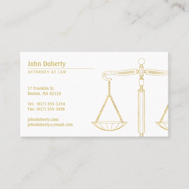 Tarjeta De Visita Abogado | Escalas de oro de la justicia (Anverso)