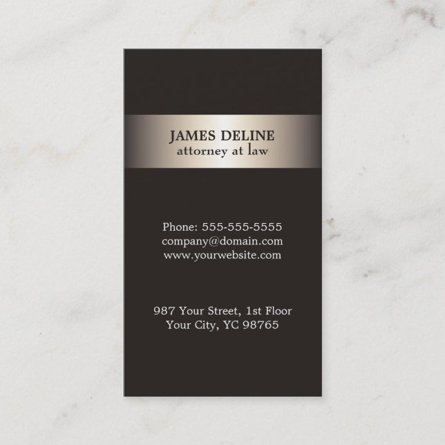Tarjeta De Visita Abogado gris metalizado elegante simple (Anverso)