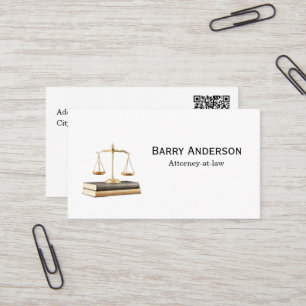 Tarjeta De Visita Abogado Justicia Escalas y Libros con código QR
