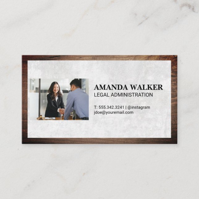 Tarjeta De Visita Abogado | Marco de madera | Textura blanca (Anverso)