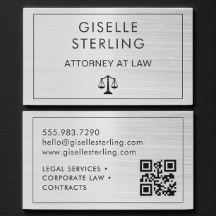 Tarjeta De Visita Abogado Metal Pulido Bufete de Abogados Código QR