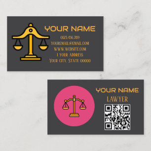 Tarjeta De Visita Abogado moderno código QR Escala de Justicia  