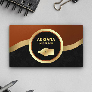 Tarjeta De Visita Abogado Naranja Oxidado Pluma Fuente Dorada Punta