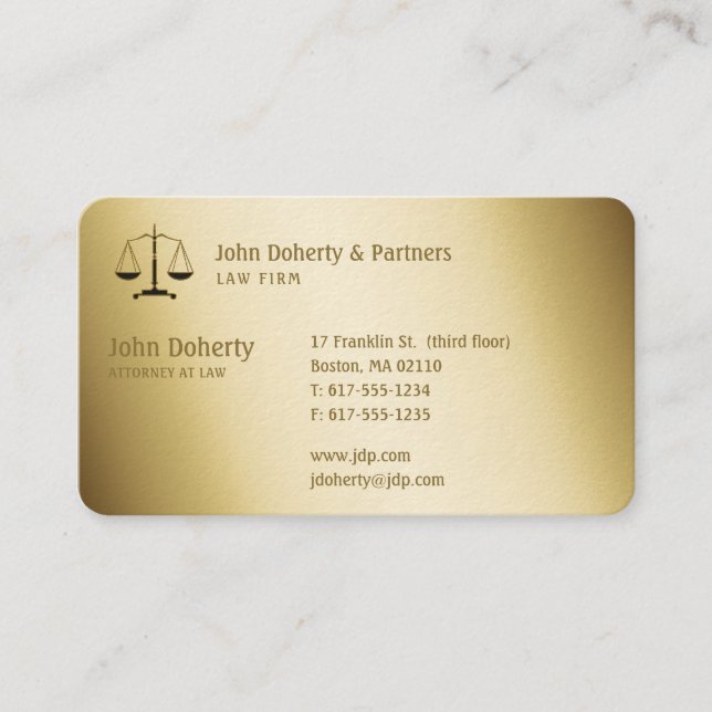 Tarjeta De Visita Abogado | Oro elegante (Anverso)