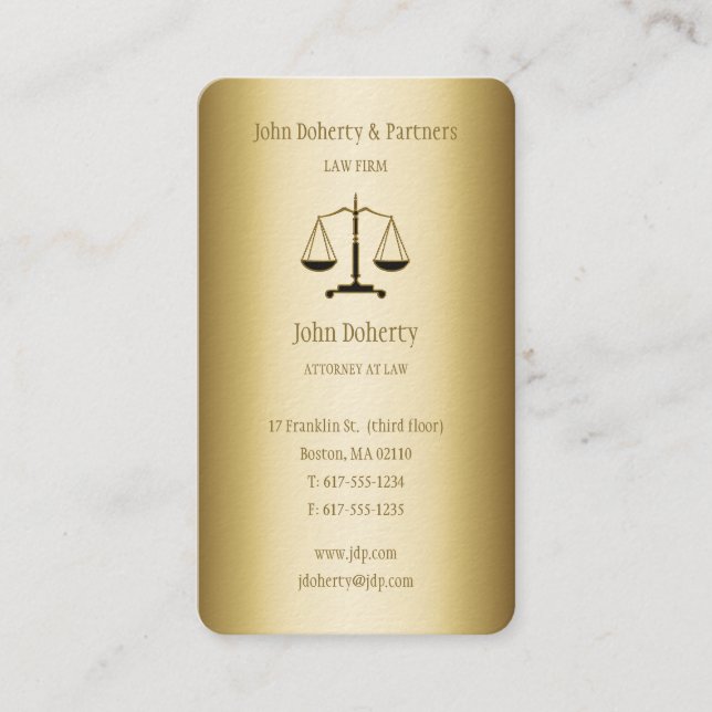 Tarjeta De Visita Abogado | Oro elegante (Anverso)