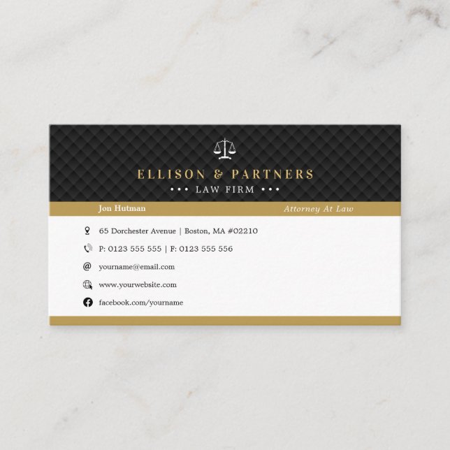 Tarjeta De Visita Abogado | Oro profesional elegante (Anverso)