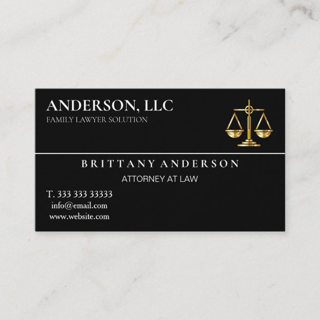 Tarjeta De Visita Abogado profesional en la escala de Law Black (Anverso)