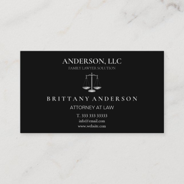 Tarjeta De Visita Abogado profesional en la escala de Law Black (Anverso)
