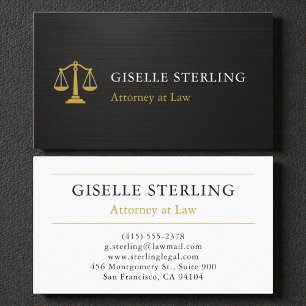 Tarjeta De Visita Abogado Profesional Firma de Ley Metálico Negro Or