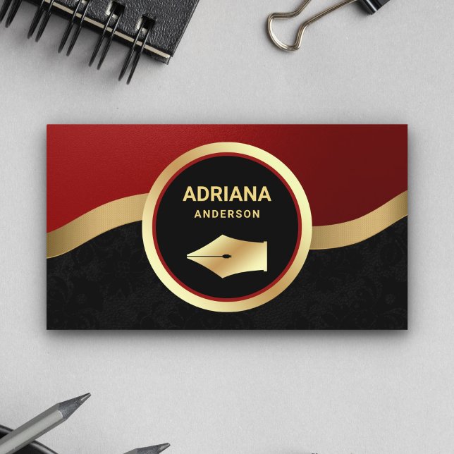Tarjeta De Visita Abogado rojo marrón abogado Gold Pen Notario (Subido por el creador)