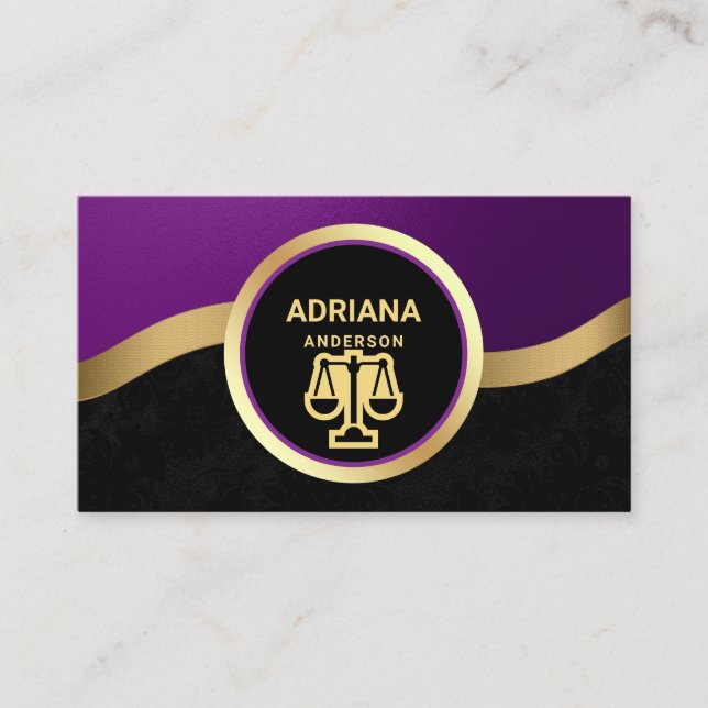 Tarjeta De Visita Abogado Royal Purple Gold Abogado Abogado Abogado  (Anverso)