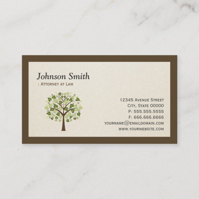 Tarjeta De Visita Abogado - Símbolo simple y elegante del árbol de l (Anverso)