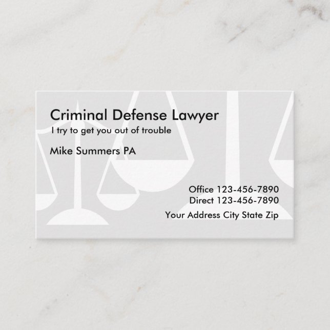 Tarjeta De Visita Abogado Simple de Defensa Penal (Anverso)