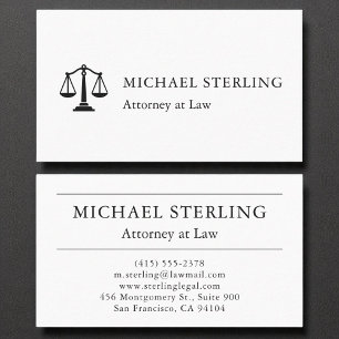 Tarjeta De Visita Abogado simple en la ley Elegante blanco negro
