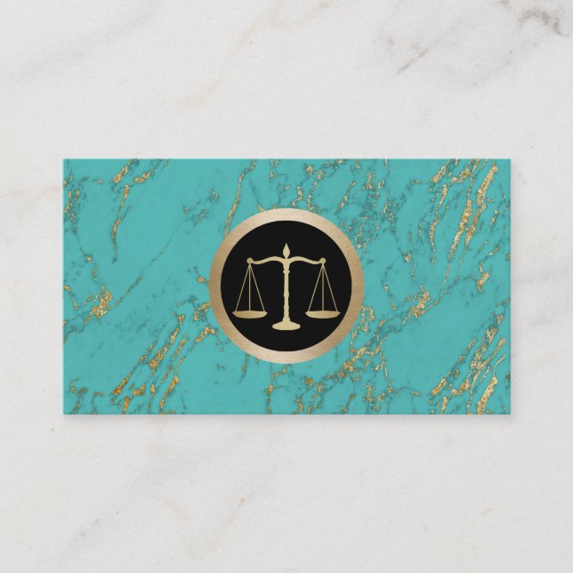 Tarjeta De Visita Abogado trendy Gold Turquoise Marble (Anverso)