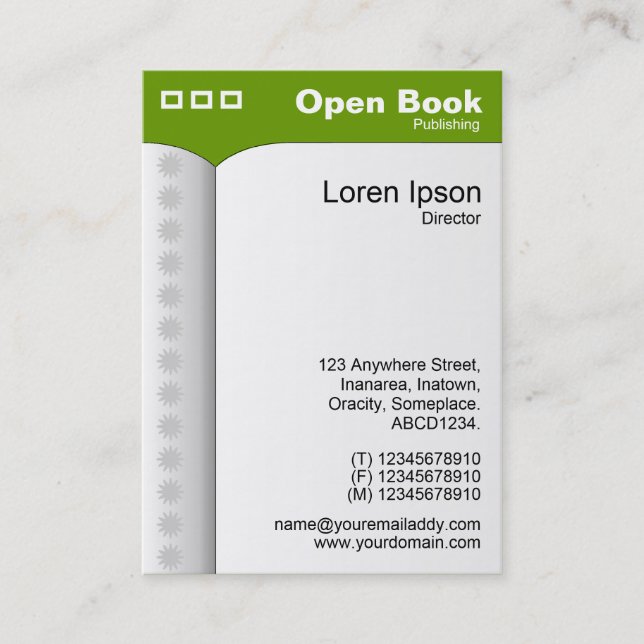 Tarjeta De Visita Abrir libro (vertical) - verde (Anverso)