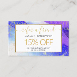 Tarjeta De Visita Abstract Blue Watercolor Faux Gold Dust Referral