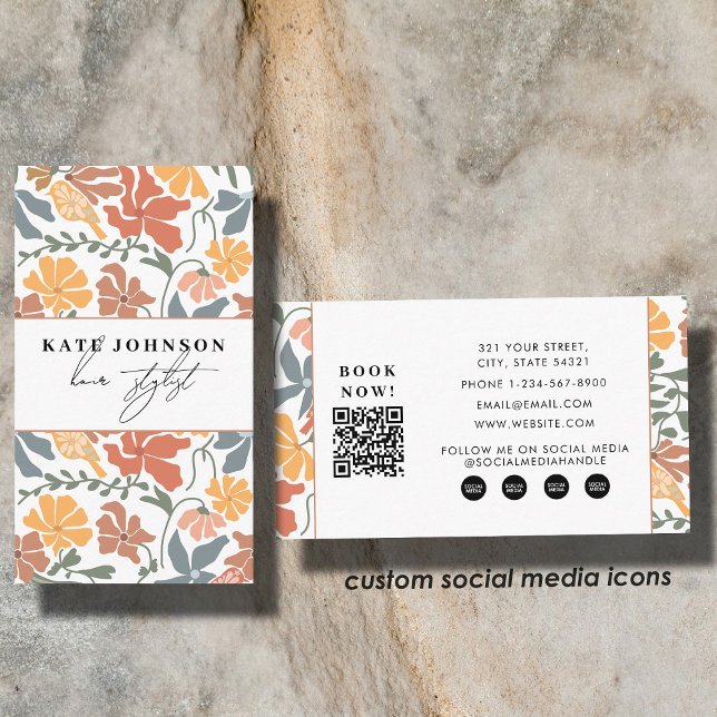 Tarjeta De Visita Abstract Floral Mid Century Salon Hair Stylist (Abstract Floral Mid Century Salon Hair Stylist Business Card)