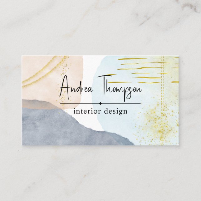 Tarjeta De Visita Abstract Pastel Watercolor Shapes Gold Foil (Anverso)