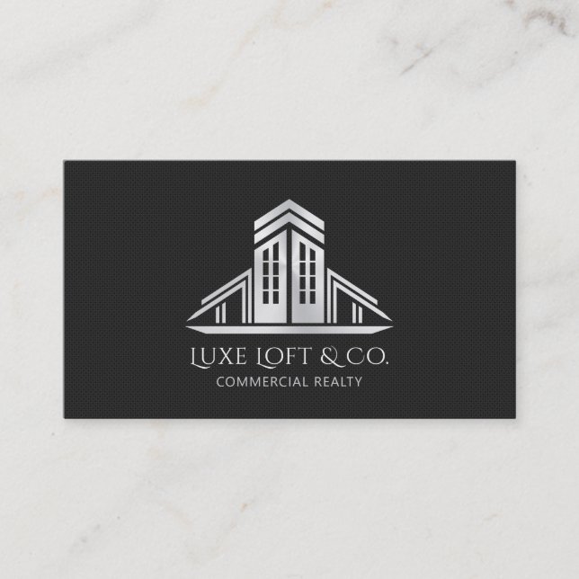 Tarjeta De Visita Abstract Real Estate Logo | Silver (Anverso)