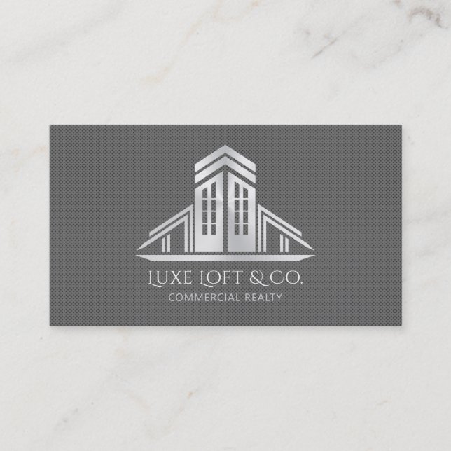 Tarjeta De Visita Abstract Real Estate Logo | Silver (Anverso)