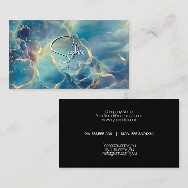 Tarjeta De Visita Abstract Teal Moody Sky  (Anverso / Reverso)