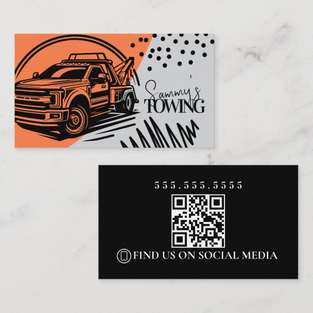 Tarjeta De Visita Abstract Towing Services Logo QR Code (Anverso / Reverso)