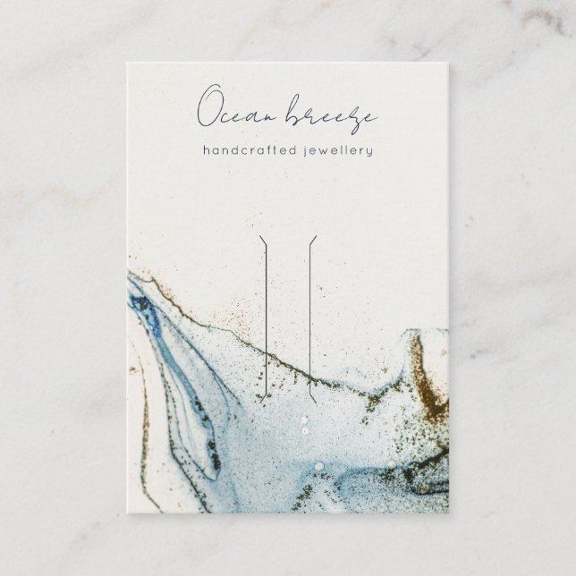 Tarjeta De Visita Abstract Watercolor Blue Gold Clip Holder (Anverso)