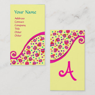 Tarjeta De Visita ABSTRACTO DECO MONOGRAM Fussia rosa Amarillo negro