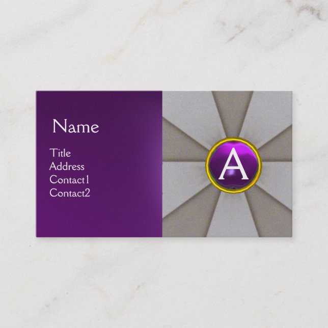 Tarjeta De Visita ABSTRACTO GRIS, PURPLE GEMSTONE MONOGRAM Pearl (Anverso)