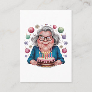 Tarjeta De Visita Abuela Divertida Mirando Pastel Arte Cumpleaños