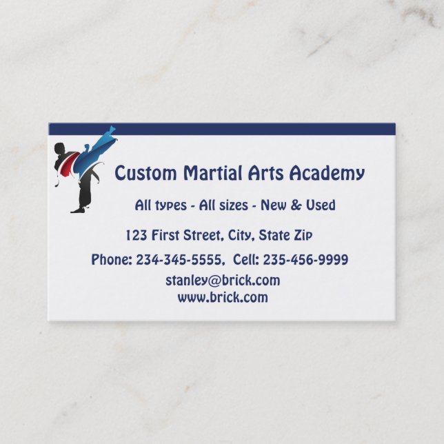 Tarjeta De Visita Academia de Artes Marciales personalizado (Anverso)