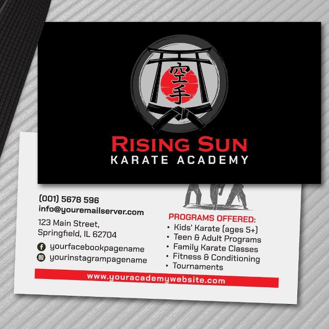 Tarjeta De Visita Academia Karate - Puerta Torii, Sun y Kanji (Subido por el creador)