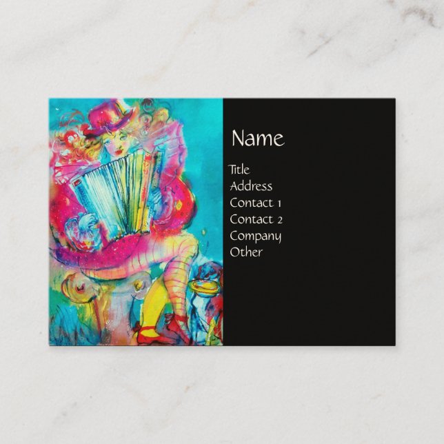 Tarjeta De Visita ACCORDION PLAYER EN LA NOCHE, negro (Anverso)