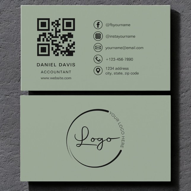 Tarjeta De Visita Accountant Sage Green Logo QR Code  (Subido por el creador)