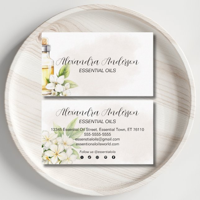 Tarjeta De Visita Aceites esenciales de jazmín natural acuarela flor (Natural Jasmine Essential Oils Watercolor Floral Business Card)