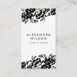 Tarjeta De Visita Acento floral moderno negro y blanco