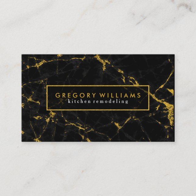 Tarjeta De Visita Acentos de oro de mármol negro (Anverso)