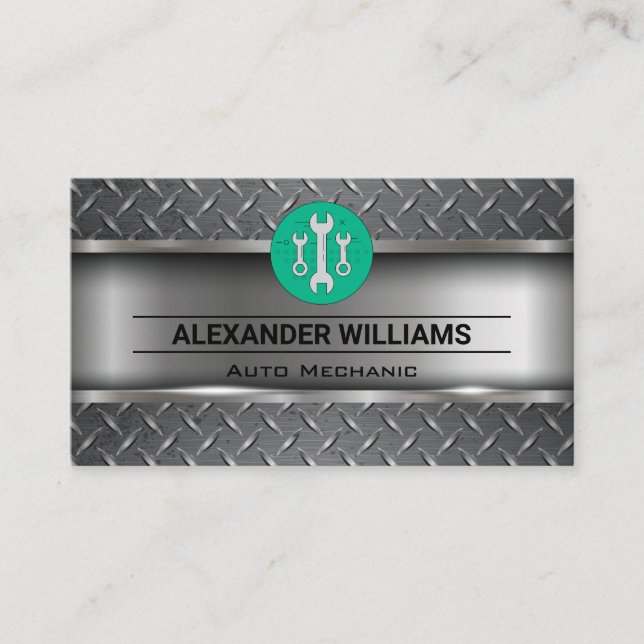 Tarjeta De Visita Acero de diamante metálico | Logo de Wrenches | Me (Anverso)