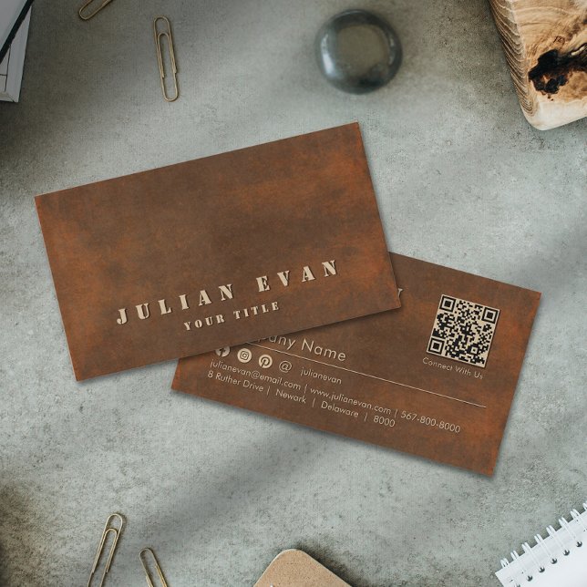 Tarjeta De Visita Acero de hierro marrón rústico Construcción audaz  (Rustic Brown Iron Steel Bold Stencil Construction Business Card )