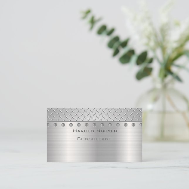 Tarjeta De Visita Acero inoxidable metálico de agarre industrial (Anverso de pie)